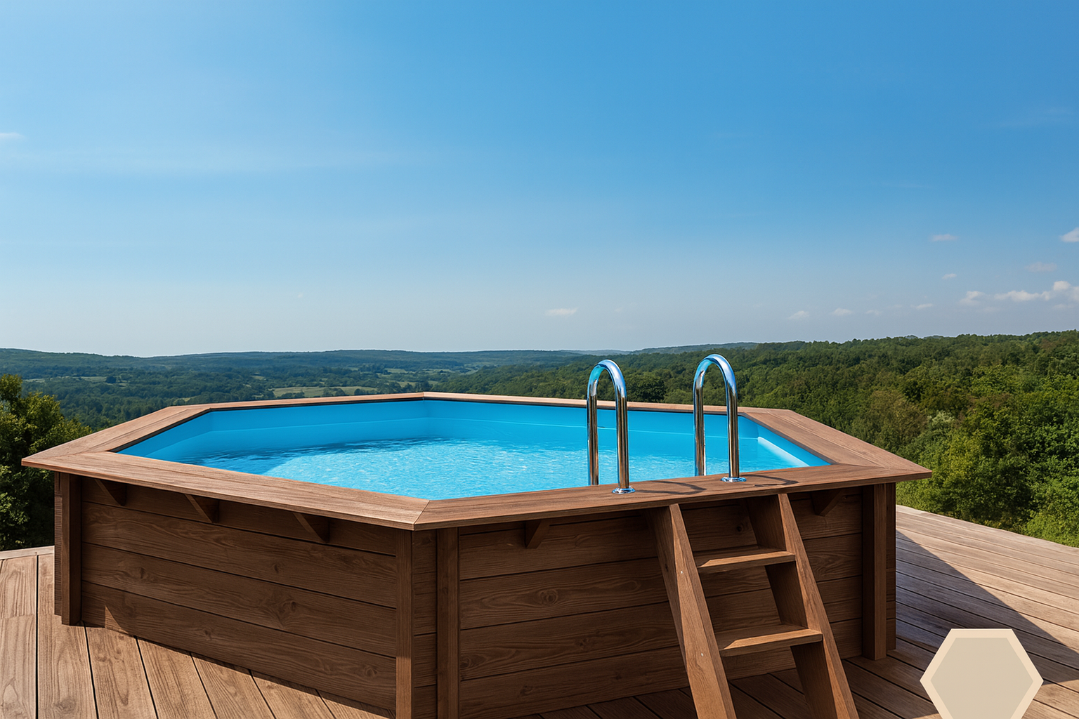 Mini piscine bois hexagonale 9 m² gamme Premium